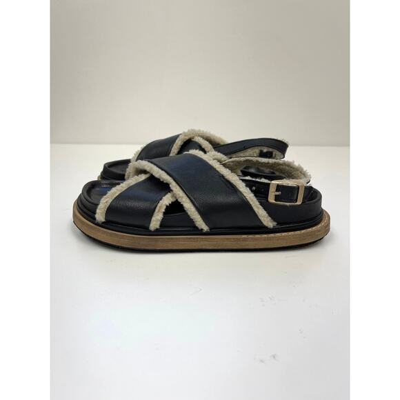 ALOHAS Marshmallow Black Leather Shearling Sling-Back Criss-Cross Sandal 39/US8 - Picture 11 of 12